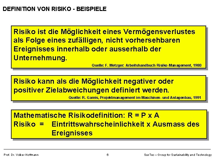 DEFINITION VON RISIKO - BEISPIELE Risiko ist die Möglichkeit eines Vermögensverlustes als Folge eines