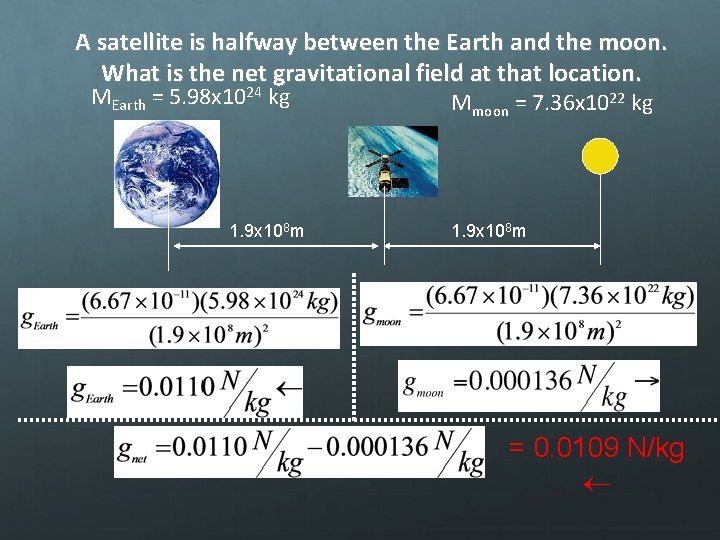 A satellite is halfway between the Earth and the moon. What is the net
