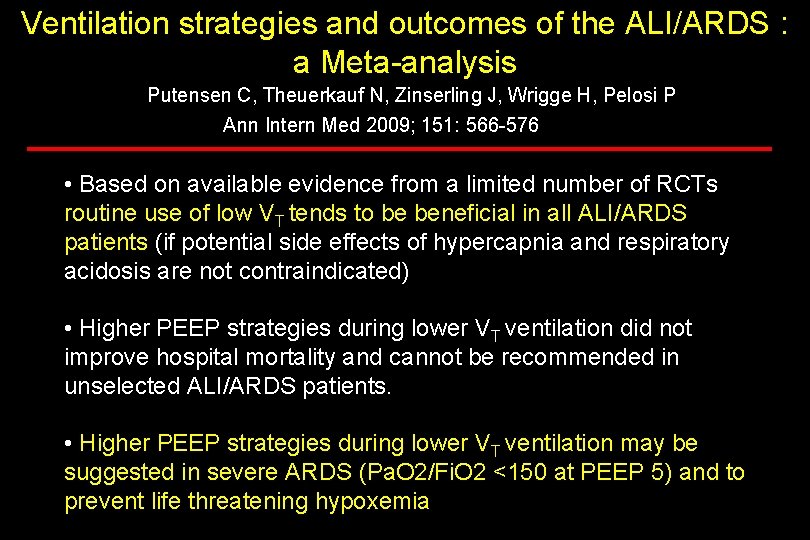 Ventilation strategies and outcomes of the ALI/ARDS : a Meta-analysis Ventilation strategies and outcomes