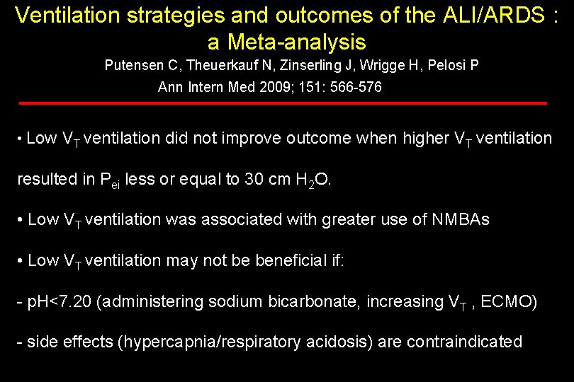 Ventilation strategies and outcomes of the ALI/ARDS : a Meta-analysis Ventilation strategies and outcomes