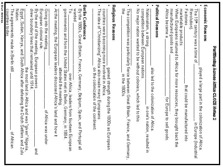 Partitioning Across Africa CLOZE Notes 2 Economic Reasons • _____________ played a large part