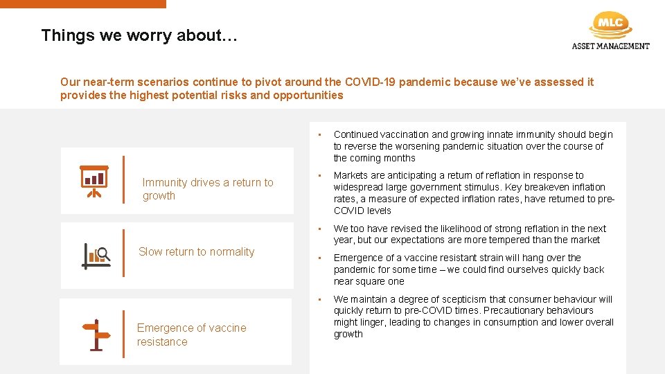 Things we worry about… Our near-term scenarios continue to pivot around the COVID-19 pandemic