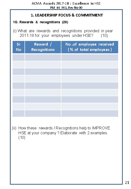 ACMA Awards 2017 -18 : Excellence in HSE PM_44_F 41, Rev No 00 1.