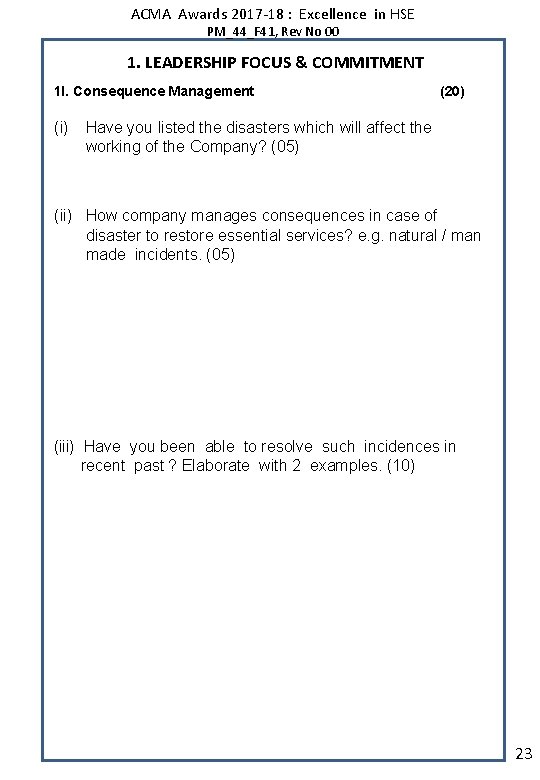 ACMA Awards 2017 -18 : Excellence in HSE PM_44_F 41, Rev No 00 1.