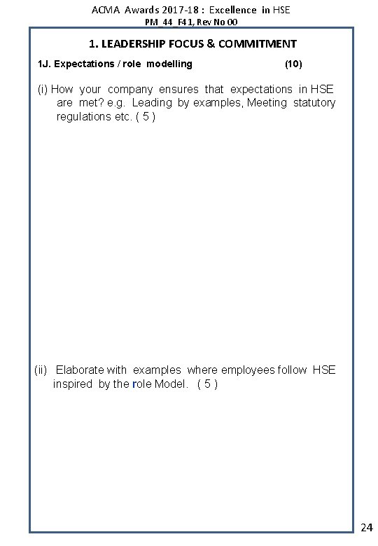 ACMA Awards 2017 -18 : Excellence in HSE PM_44_F 41, Rev No 00 1.