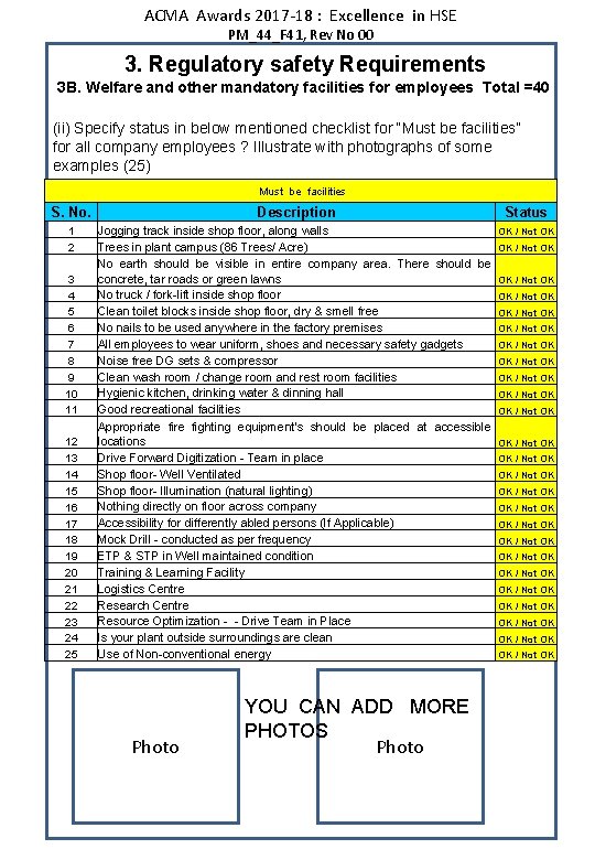 ACMA Awards 2017 -18 : Excellence in HSE PM_44_F 41, Rev No 00 3.