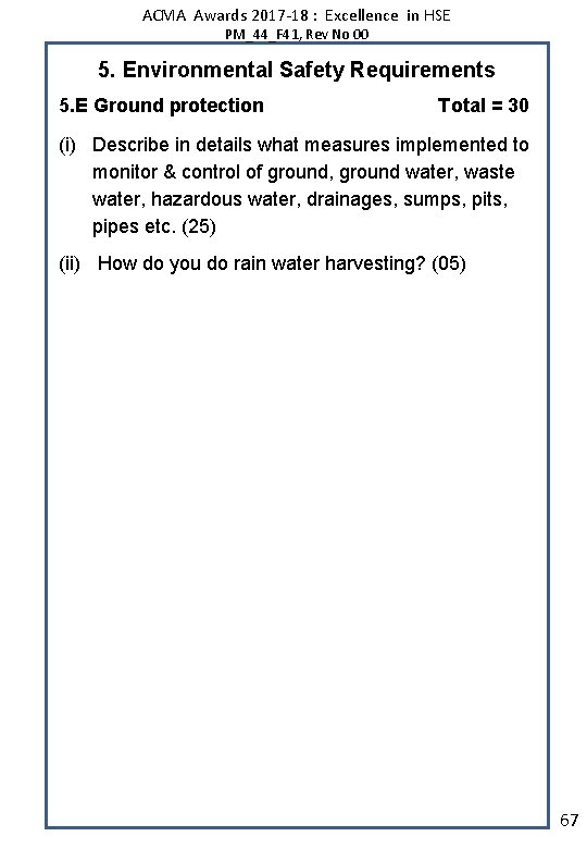 ACMA Awards 2017 -18 : Excellence in HSE PM_44_F 41, Rev No 00 5.