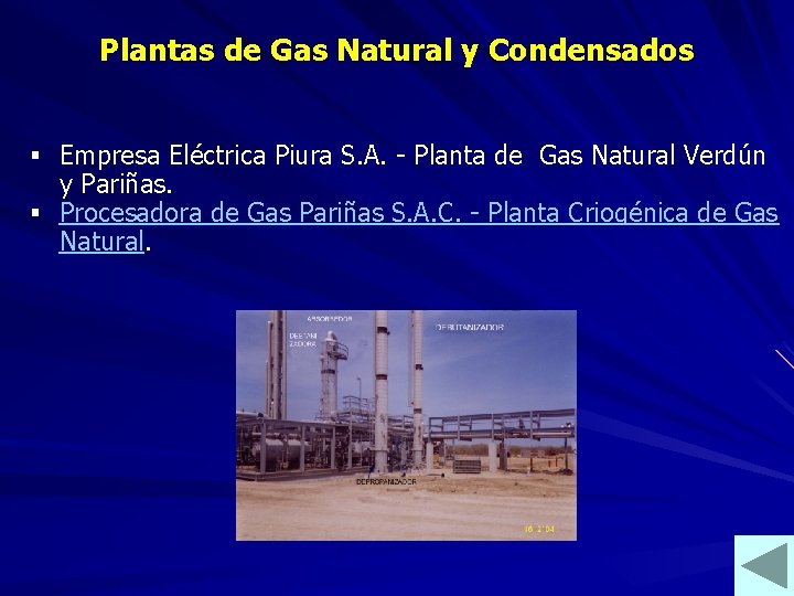 Plantas de Gas Natural y Condensados § Empresa Eléctrica Piura S. A. - Planta