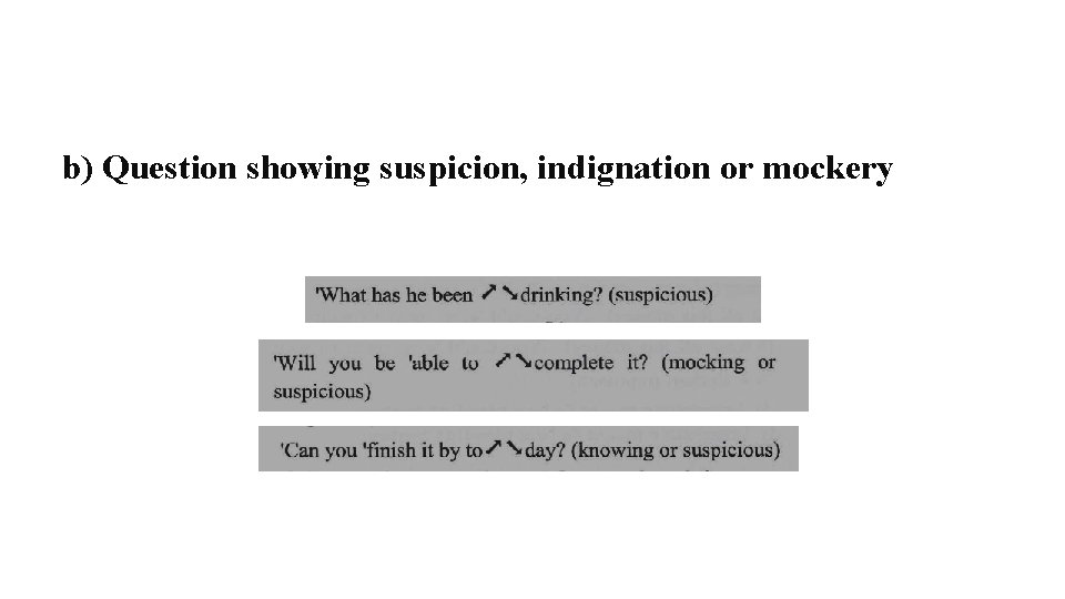 b) Question showing suspicion, indignation or mockery 