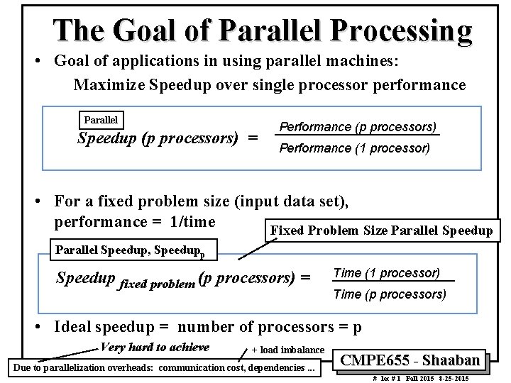 The Goal of Parallel Processing • Goal of applications in using parallel machines: Maximize