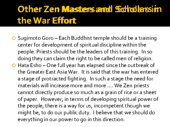 Other Zen Masters and Scholars in the War Effort Sugimoto Goro – Each Buddhist