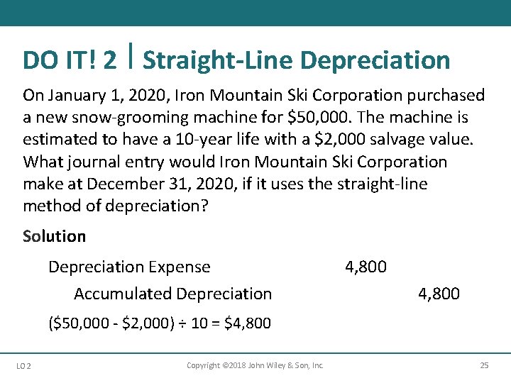 DO IT! 2 Straight-Line Depreciation On January 1, 2020, Iron Mountain Ski Corporation purchased