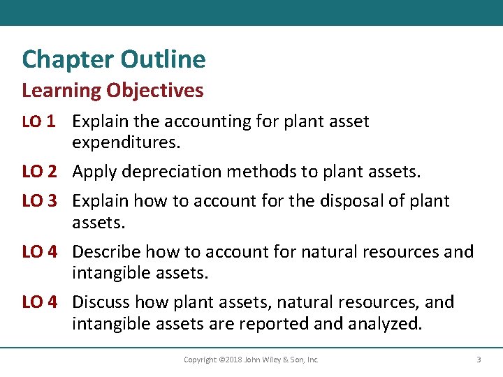 Chapter Outline Learning Objectives LO 1 Explain the accounting for plant asset expenditures. LO