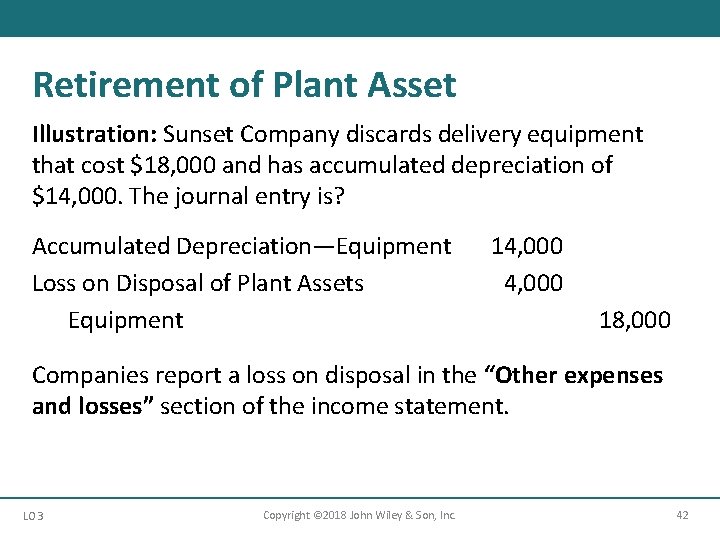 Retirement of Plant Asset Illustration: Sunset Company discards delivery equipment that cost $18, 000