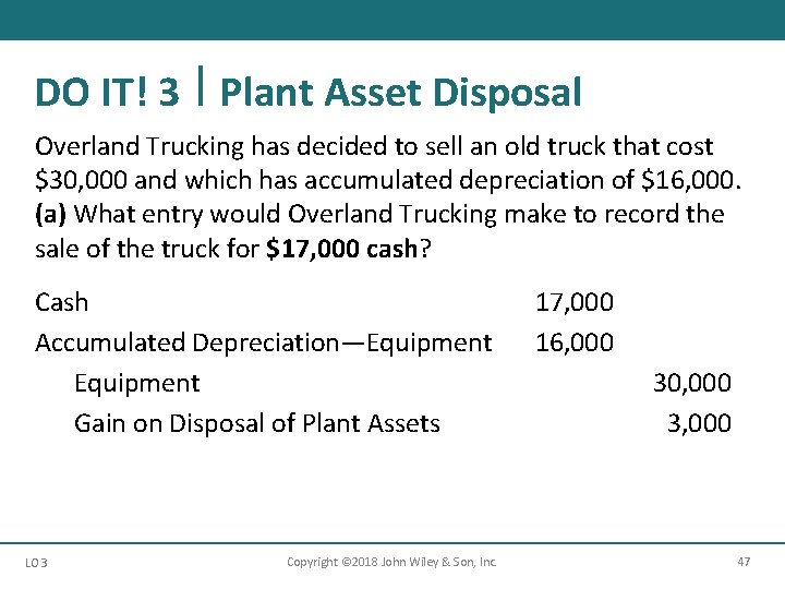 DO IT! 3 Plant Asset Disposal Overland Trucking has decided to sell an old