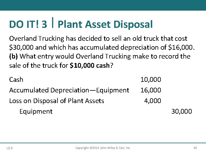 DO IT! 3 Plant Asset Disposal Overland Trucking has decided to sell an old