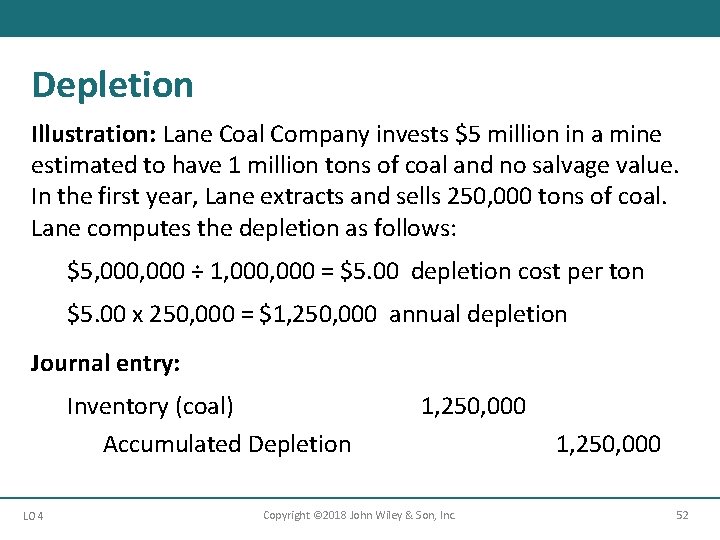 Depletion Illustration: Lane Coal Company invests $5 million in a mine estimated to have