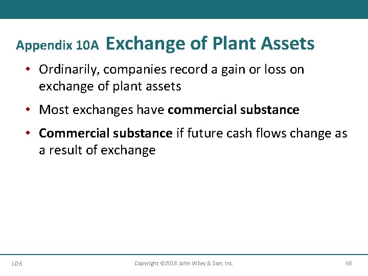 Appendix 10 A Exchange of Plant Assets • Ordinarily, companies record a gain or