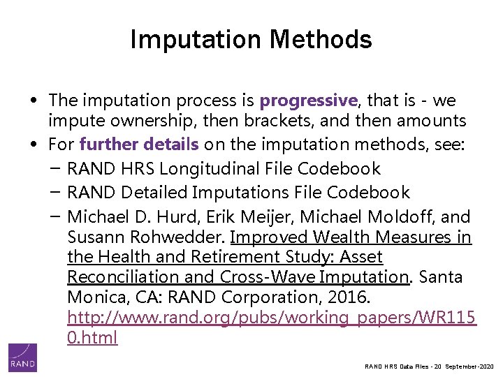 Imputation Methods • The imputation process is progressive, that is - we impute ownership, Imputation Methods • The imputation process is progressive, that is - we impute ownership,