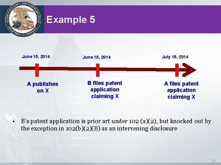 Example 5 June 15, 2014 A publishes on X June 15, 2014 B files