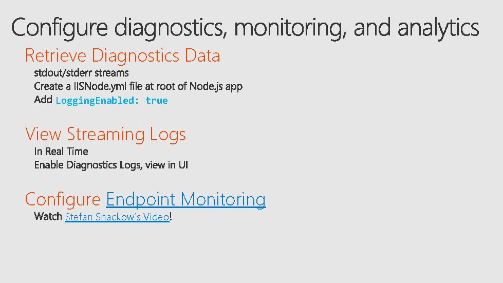 Retrieve Diagnostics Data Logging. Enabled: true View Streaming Logs Configure Endpoint Monitoring Stefan Shackow’s