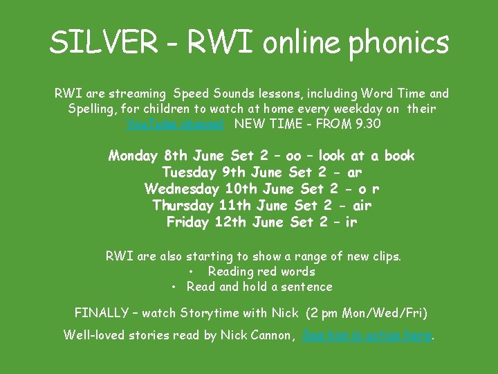 SILVER - RWI online phonics RWI are streaming Speed Sounds lessons, including Word Time