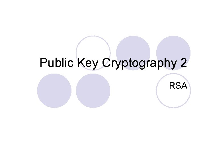 Public Key Cryptography 2 RSA 