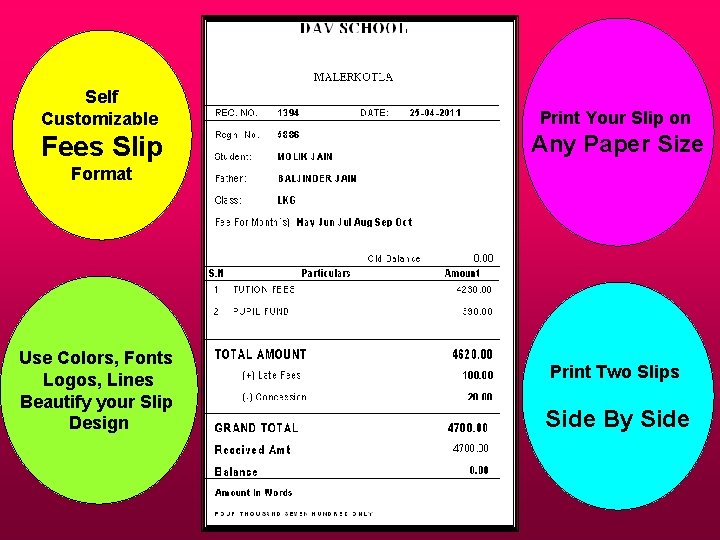 Self Customizable Print Your Slip on Fees Slip Any Paper Size Format Use Colors,