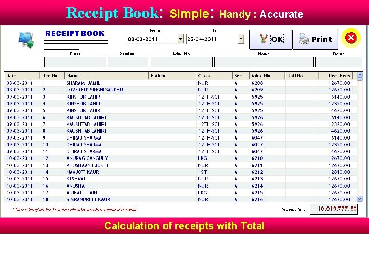 Receipt Book: Simple: Handy : Accurate Calculation of receipts with Total 