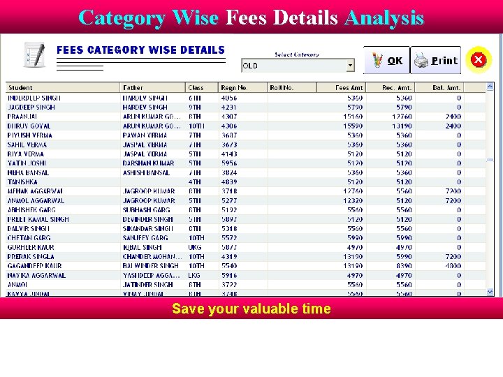 Category Wise Fees Details Analysis Save your valuable time 