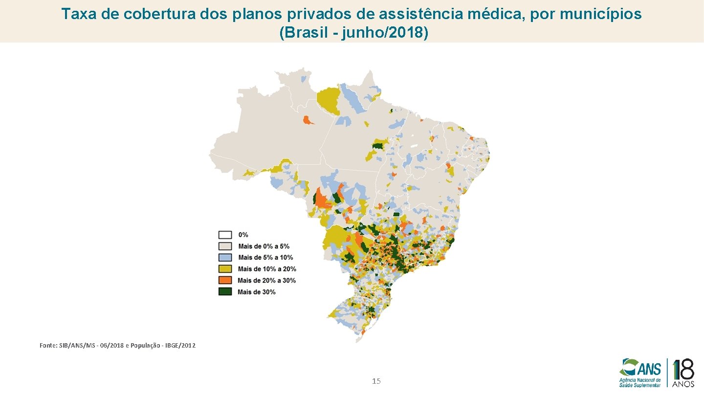 Taxa de cobertura dos planos privados de assistência médica, por municípios (Brasil - junho/2018)