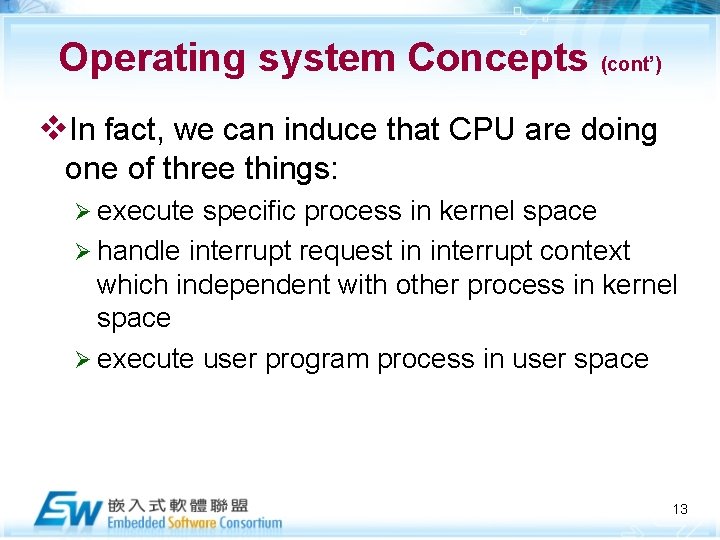 Operating system Concepts (cont’) v. In fact, we can induce that CPU are doing