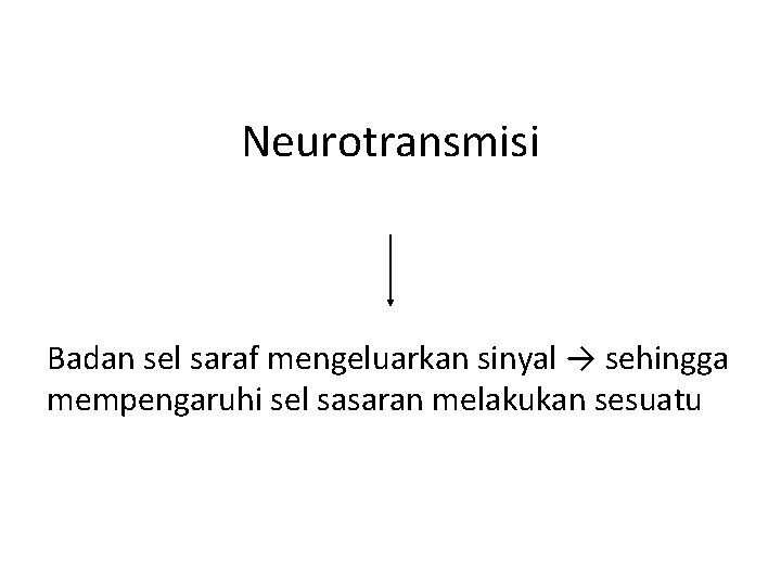 Neurotransmisi Badan sel saraf mengeluarkan sinyal → sehingga mempengaruhi sel sasaran melakukan sesuatu 