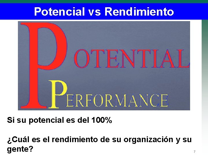 Potencial vs Rendimiento Si su potencial es del 100% ¿Cuál es el rendimiento de