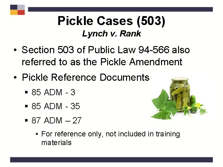 Pickle Cases (503) Lynch v. Rank • Section 503 of Public Law 94 -566