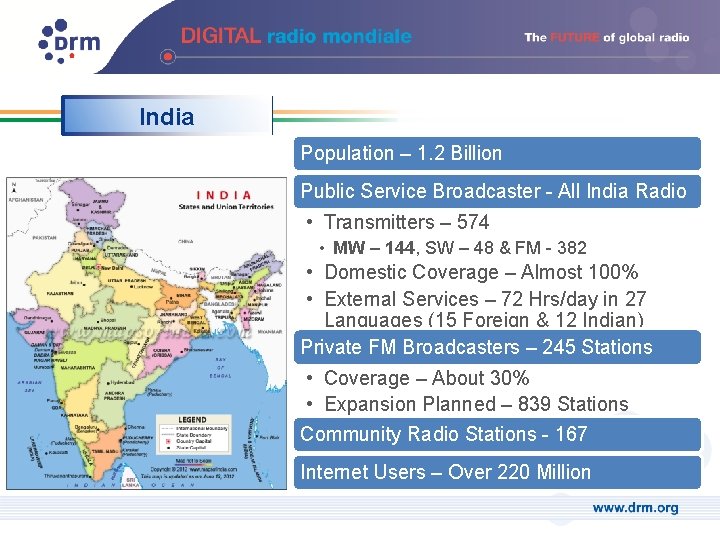India Population – 1. 2 Billion Public Service Broadcaster - All India Radio •