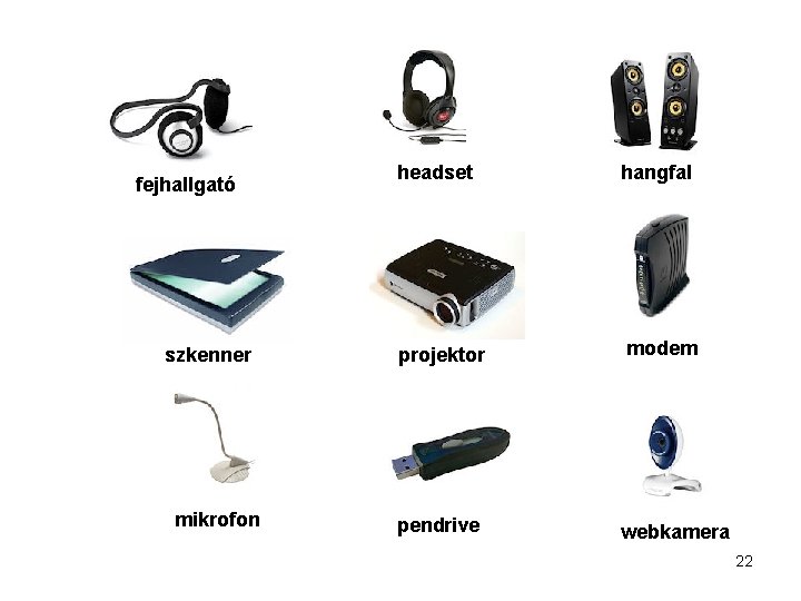 fejhallgató szkenner mikrofon headset projektor pendrive hangfal modem webkamera 22 