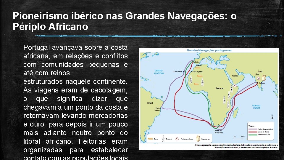 Pioneirismo ibérico nas Grandes Navegações: o Périplo Africano Portugal avançava sobre a costa africana,