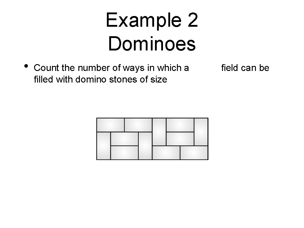 Example 2 Dominoes • Count the number of ways in which a filled with