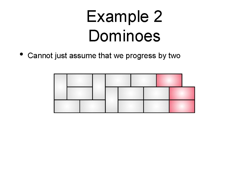 Example 2 Dominoes • Cannot just assume that we progress by two 
