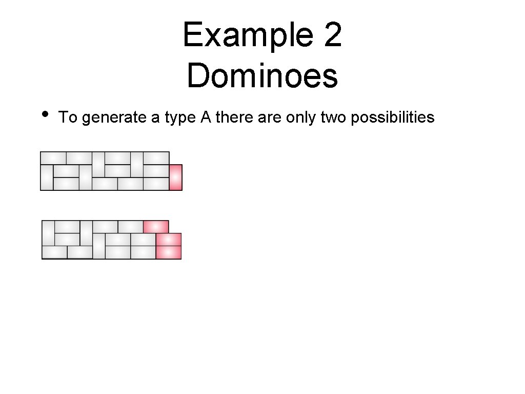 Example 2 Dominoes • To generate a type A there are only two possibilities