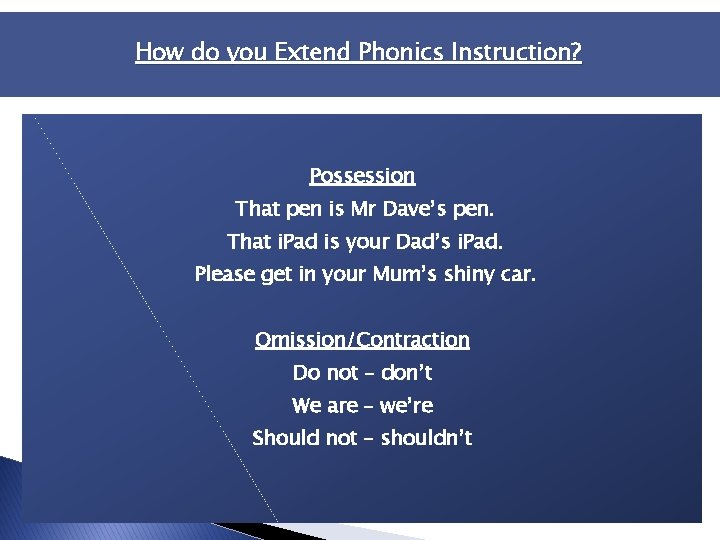 How do you Extend Phonics Instruction? Possession That pen is Mr Dave’s pen. That How do you Extend Phonics Instruction? Possession That pen is Mr Dave’s pen. That
