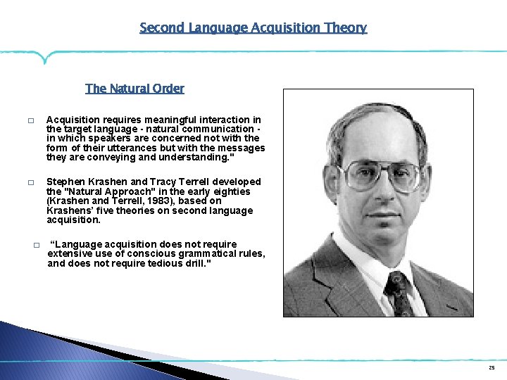 Second Language Acquisition Theory The Natural Order � Acquisition requires meaningful interaction in the Second Language Acquisition Theory The Natural Order � Acquisition requires meaningful interaction in the