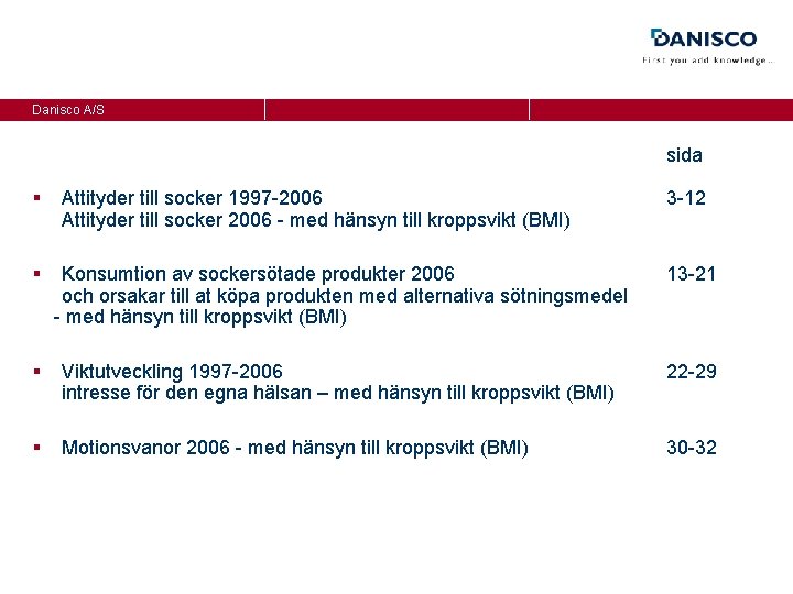 Danisco A/S sida § Attityder till socker 1997 -2006 Attityder till socker 2006 -