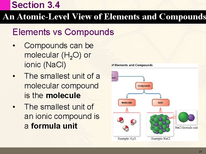 Section 3. 4 An Atomic-Level View of Elements and Compounds Elements vs Compounds •