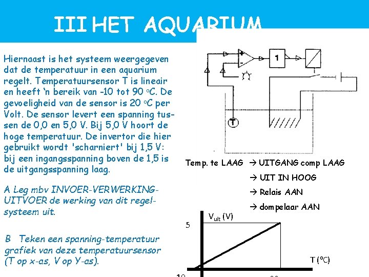 III HET AQUARIUM Hiernaast is het systeem weergegeven dat de temperatuur in een aquarium III HET AQUARIUM Hiernaast is het systeem weergegeven dat de temperatuur in een aquarium