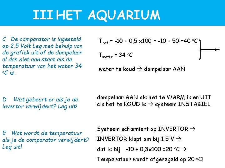 III HET AQUARIUM C De comparator is ingesteld op 2, 5 Volt Leg met III HET AQUARIUM C De comparator is ingesteld op 2, 5 Volt Leg met