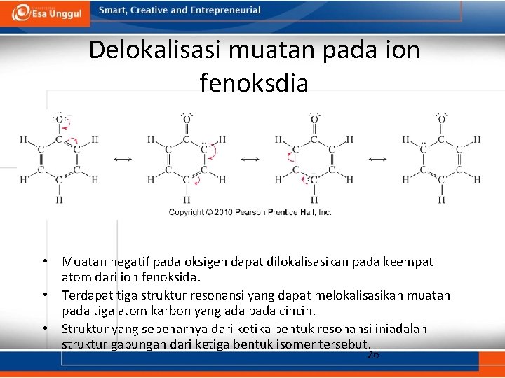 Delokalisasi muatan pada ion fenoksdia • Muatan negatif pada oksigen dapat dilokalisasikan pada keempat