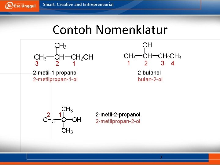 Contoh Nomenklatur OH CH 3 CH CH 2 OH 3 2 1 2 -metil-1