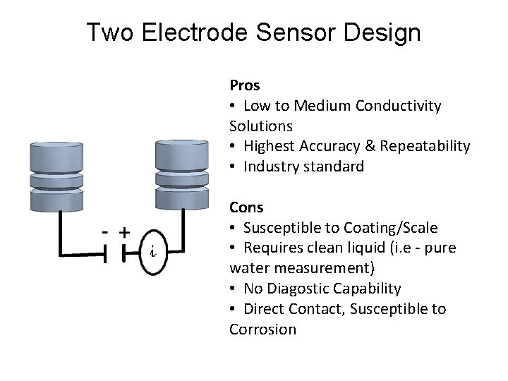 Two Electrode Sensor Design Pros • Low to Medium Conductivity Solutions • Highest Accuracy Two Electrode Sensor Design Pros • Low to Medium Conductivity Solutions • Highest Accuracy